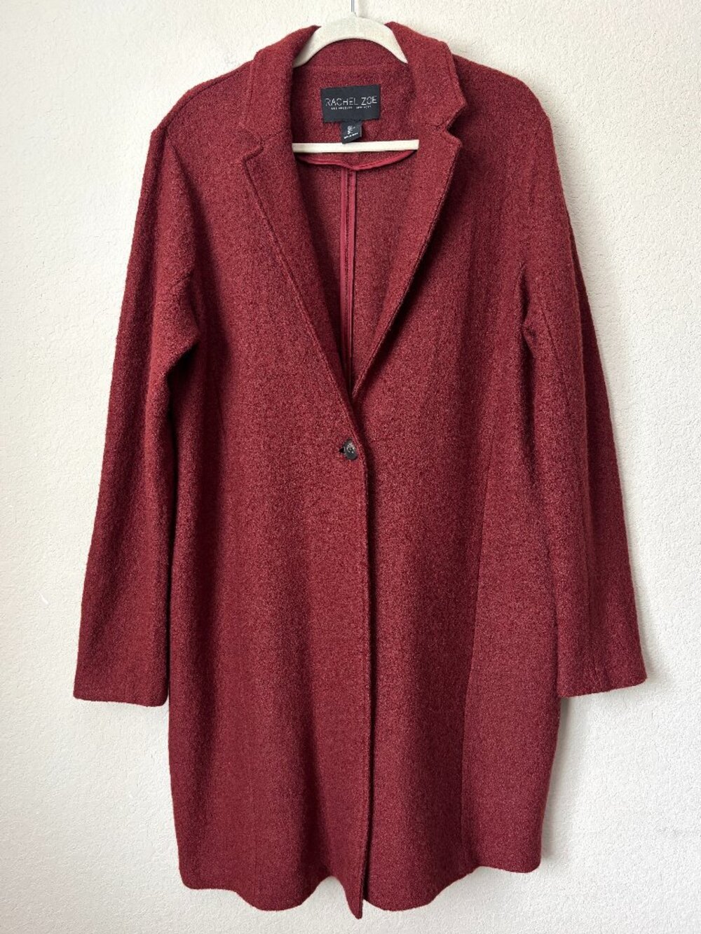 Rachel Zoe Wool Blend Longline Coat Jacket Cozy One Button Closure